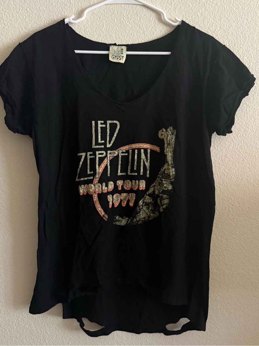 Led Zeppelin World Tour 1977 Graphic Tee - Black Distressed Goth Band M jade